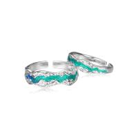 Solidny srebrny pierścień, 925 Srebro, Platerowane platyną, Regulowane & emalia, gradient kolorów, 21mm, sprzedane przez PC
