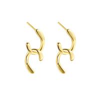 925 Sterling Silver Stud Earrings, irregular, gold color plated, fashion jewelry & for woman, golden yellow, 22x9.50mm, Sold By PC
