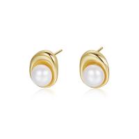 925 Sterling Silver Stud Earrings, with Freshwater Pearl, plated, fashion jewelry & for woman, more colors for choice, 11x13mm, Sold By PC