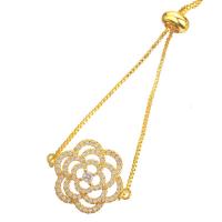 Bracelet cubique en laiton zircon pavent, fleur, Placage de couleur d'or, styles différents pour le choix & pavé de micro zircon & pour femme, 23x16mm, Longueur:260 mm, Vendu par PC