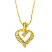 Cubic Zircon Micro Pave Brass Necklace Heart gold color plated & micro pave cubic zirconia & for woman & hollow gold Length Approx 17.7 Inch Sold By PC