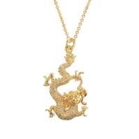 Cubic Zircon Micro Pave Brass Necklace, Dragon, gold color plated, different styles for choice & micro pave cubic zirconia & for woman, gold, 30x12mm, Length:Approx 17.7 Inch, Sold By PC