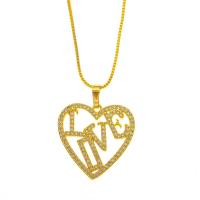 Cubic Zircon Micro Pave Brass Necklace, Heart, gold color plated, different styles for choice & micro pave cubic zirconia & for woman & hollow, gold, 20x19mm, Length:Approx 17.7 Inch, Sold By PC