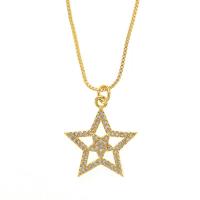 Cubic Zircon Micro Pave Brass Necklace, Star, gold color plated, different styles for choice & micro pave cubic zirconia & for woman & hollow, gold, 20x17mm, Length:Approx 17.7 Inch, Sold By PC