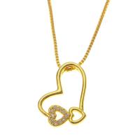 Cubic Zircon Micro Pave Brass Necklace, Heart, gold color plated, different styles for choice & micro pave cubic zirconia & for woman & hollow, gold, 11x16mm, Length:Approx 17.7 Inch, Sold By PC