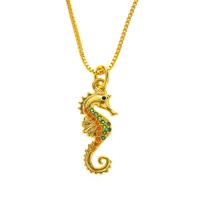 Cubic Zircon Micro Pave Brass Necklace Seahorse gold color plated & micro pave cubic zirconia & for woman gold Length Approx 17.7 Inch Sold By PC