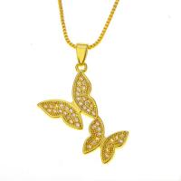 Cubic Zircon Micro Pave Brass Necklace, Butterfly, gold color plated, different styles for choice & micro pave cubic zirconia & for woman, gold, 20x11mm, Length:Approx 17.7 Inch, Sold By PC