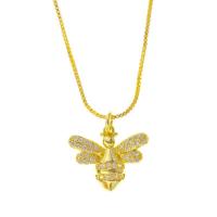 Cubic Zircon Micro Pave Brass Necklace, Bee, gold color plated, different styles for choice & micro pave cubic zirconia & for woman, gold, 14x11mm, Length:Approx 17.7 Inch, Sold By PC