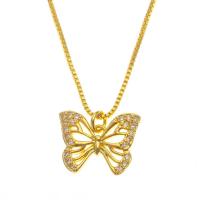 Cubic Zircon Micro Pave Brass Necklace, Butterfly, gold color plated, different styles for choice & micro pave cubic zirconia & for woman & hollow, gold, 9x12mm, Length:Approx 17.7 Inch, Sold By PC