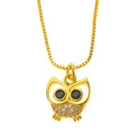 Cubic Zircon Micro Pave Brass Necklace Owl gold color plated & micro pave cubic zirconia & for woman gold Length Approx 17.7 Inch Sold By PC