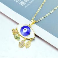 Evil Eye Jewelry Necklace, Brass, gold color plated, micro pave cubic zirconia & for woman & enamel, multi-colored, 20x25mm, Length:Approx 17.7 Inch, Sold By PC