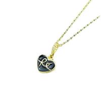 Cubic Zircon Micro Pave Brass Necklace, Heart, gold color plated, micro pave cubic zirconia & for woman & enamel, more colors for choice, 20x12mm, Length:Approx 17.7 Inch, Sold By PC
