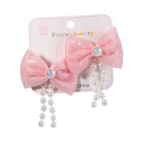 Children Hair Accessory, Cloth, with Plastic Pearl & Iron, Bowknot, for children & different styles for choice, Random Color, 60mm, Sold By Pair