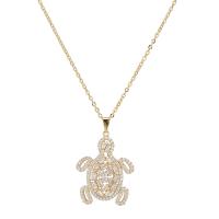 Cubic Zircon Micro Pave Brass Necklace Turtle plated micro pave cubic zirconia & for woman & hollow nickel lead & cadmium free 33mm Length Approx 16 Inch Sold By PC