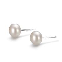 Freshwater Pearl Earrings, 925 Sterling Silver, with Freshwater Pearl, Round, platinum plated, different size for choice & for woman, more colors for choice, Sold By Pair