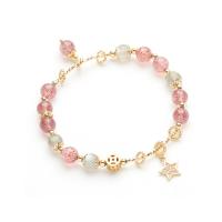 Gemstone Bracelets Brass with Moonstone & Strawberry Quartz real gold plated for woman & with rhinestone 6mm Length Approx 5.9 Inch Sold By PC