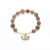 Quartz Bracelets, Rutilated Quartz, with Plastic Pearl & Tibetan Style, gold color plated, Christmas Design & different size for choice & for woman & enamel & with rhinestone, multi-colored, Length:Approx 5.9 Inch, Sold By PC