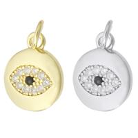 Evil Eye Pendants Brass Flat Round plated micro pave cubic zirconia Approx 2mm Sold By PC
