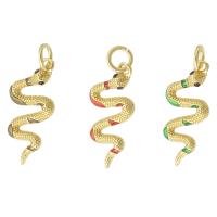 Cubic Zirconia Micro Pave Brass Pendant Snake gold color plated enamel Approx 3mm Sold By PC
