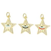 Evil Eye Pendants, Brass, Star, gold color plated, micro pave cubic zirconia & enamel, more colors for choice, 16x17x2mm, Hole:Approx 3mm, Sold By PC