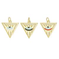 Evil Eye Pendants, Brass, Triangle, gold color plated, micro pave cubic zirconia & enamel, more colors for choice, 17x17x2mm, Hole:Approx 3mm, Sold By PC