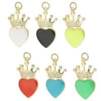 Cubic Zirconia Micro Pave Brass Pendant, Heart, gold color plated, micro pave cubic zirconia & enamel, more colors for choice, 15x24.50x2.50mm, Hole:Approx 3mm, Sold By PC