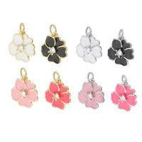 Cubic Zirconia Micro Pave Brass Pendant, Flower, plated, micro pave cubic zirconia & enamel, more colors for choice, 12x13.50x3mm, Hole:Approx 3mm, Sold By PC