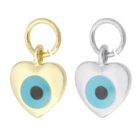 Evil Eye Pendants, Brass, Heart, plated, enamel, more colors for choice, 7.50x9x2mm, Hole:Approx 3mm, Sold By PC