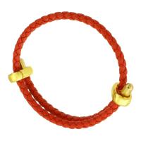 Fashion Create Wax Cord Bracelets, 304 Stainless Steel, with Wax Cord, 18K gold plated, fashion jewelry & Unisex, red, 13*4mm,3mm, Length:Approx 6 Inch, Sold By PC
