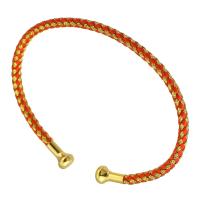 Acier inoxydable 304 bracelet manchette, avec corde en nylon, Plaqué or 18K, bijoux de mode & unisexe, rouge, 3mm, Diamètre intérieur:Environ 58x46mm, Vendu par PC