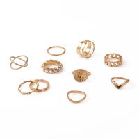 Cink Alloy Ring Set, Cink ötvözet, -val ABS műanyag gyöngy, arany színű aranyozott, 10 darab & divat ékszerek & a nő, aranysárga, Által értékesített Set