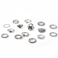 Cink Alloy Ring Set, Cink ötvözet, galvanizált, 15 darab & divat ékszerek & a nő, ezüst, Által értékesített Set