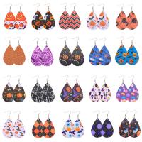 Wood Drop Earring, Teardrop, Halloween Design & for woman, more colors for choice, 30-80mm, 12Pairs/Lot, Sold By Lot
