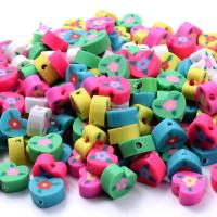 Polymer Clay Beads, Heart, different packing style for choice & DIY & with flower pattern, mixed colors, 10mm, Sold By Bag