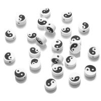 Polymer Clay Beads, Flat Round, ying yang & DIY, white, 10mm, Approx 50PCs/Bag, Sold By Bag