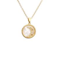 Cubic Zircon Micro Pave Brass Necklace, with Shell, with 2 extender chain, Round, gold color plated, different styles for choice & micro pave cubic zirconia & for woman, golden, nickel, lead & cadmium free, 23mm, Length:17.7 Inch, Sold By PC