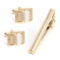 Brass Tie Clip Cufflink Set, gold color plated, for man, golden, nickel, lead & cadmium free, 19x14mm,50x6mm, Sold By Set