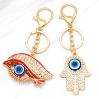 Zinc Alloy Key Clasp Evil Eye gold color plated Unisex & enamel & with rhinestone golden nickel lead & cadmium free Length 4.9 Inch Sold By PC