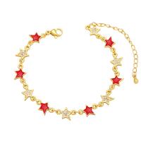 Stainless Steel Jewelry Bracelet, Brass, with 2 extender chain, Star, gold color plated, micro pave cubic zirconia & for woman & enamel, more colors for choice, nickel, lead & cadmium free, 12x8mm, Length:5.9 Inch, Sold By PC