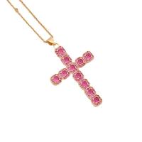 Cubic Zircon Micro Pave Brass Necklace, with 2 extender chain, Cross, gold color plated, micro pave cubic zirconia & for woman, more colors for choice, nickel, lead & cadmium free, 40x30mm, Length:15.7 Inch, Sold By PC