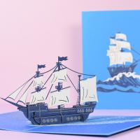 Paper 3D Greeting Card, Sail Boat, handmade, Foldable & 3D effect, more colors for choice, 150x200mm, Sold By PC
