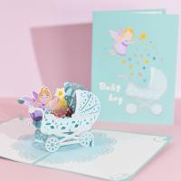 Paper 3D Greeting Card Baby Pram handmade Foldable & 3D effect Sold By PC