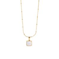 Stainless Steel Jewelry Necklace, 304 Stainless Steel, with White Shell, with 1.97inch extender chain, 14K gold plated, fashion jewelry & for woman, golden, 11.40mm, Sold Per Approx 16.54 Inch Strand