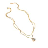 Stainless Steel Jewelry Necklace, 304 Stainless Steel, 18K gold plated, Double Layer & fashion jewelry & for woman & with rhinestone, 9.40mm, Sold Per Approx 14.57 Inch, Approx 15.16 Inch Strand