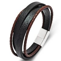 PU Leather Cord Bracelets, with 316L Stainless Steel, polished, fashion jewelry & different length for choice & for man, black, 12x6mm, Sold By PC