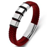 Leather Cord Bracelet, with 316L Stainless Steel, polished, fashion jewelry & different length for choice & for man, more colors for choice, 12x6mm, Sold By PC