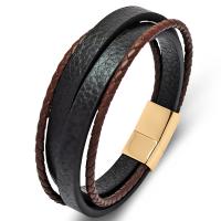PU Leather Cord Bracelets, with 316L Stainless Steel, plated, fashion jewelry & multilayer & different length for choice & for man, more colors for choice, 12x6mm, Sold By PC