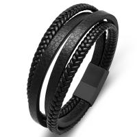 PU Leather Cord Bracelets with 316L Stainless Steel plated fashion jewelry & multilayer & for man Sold By PC