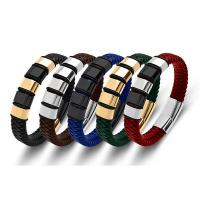 Bracelet cordon en cuir, avec acier inoxydable 316L, Placage, bijoux de mode & longueur différente pour le choix & pour homme, noire, 12x6mm, Vendu par PC