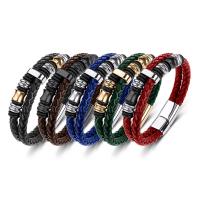 PU Leather Cord Bracelets with 316L Stainless Steel plated Double Layer & fashion jewelry & for man 12mm Sold By PC